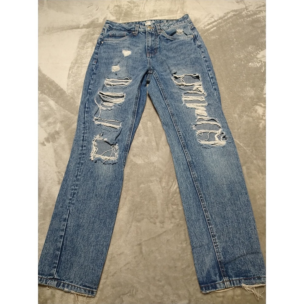 Refuge Distressed Jeans Juniors 3 W26 L28 Blue Denim Boyfriend Relaxed Mid Rise